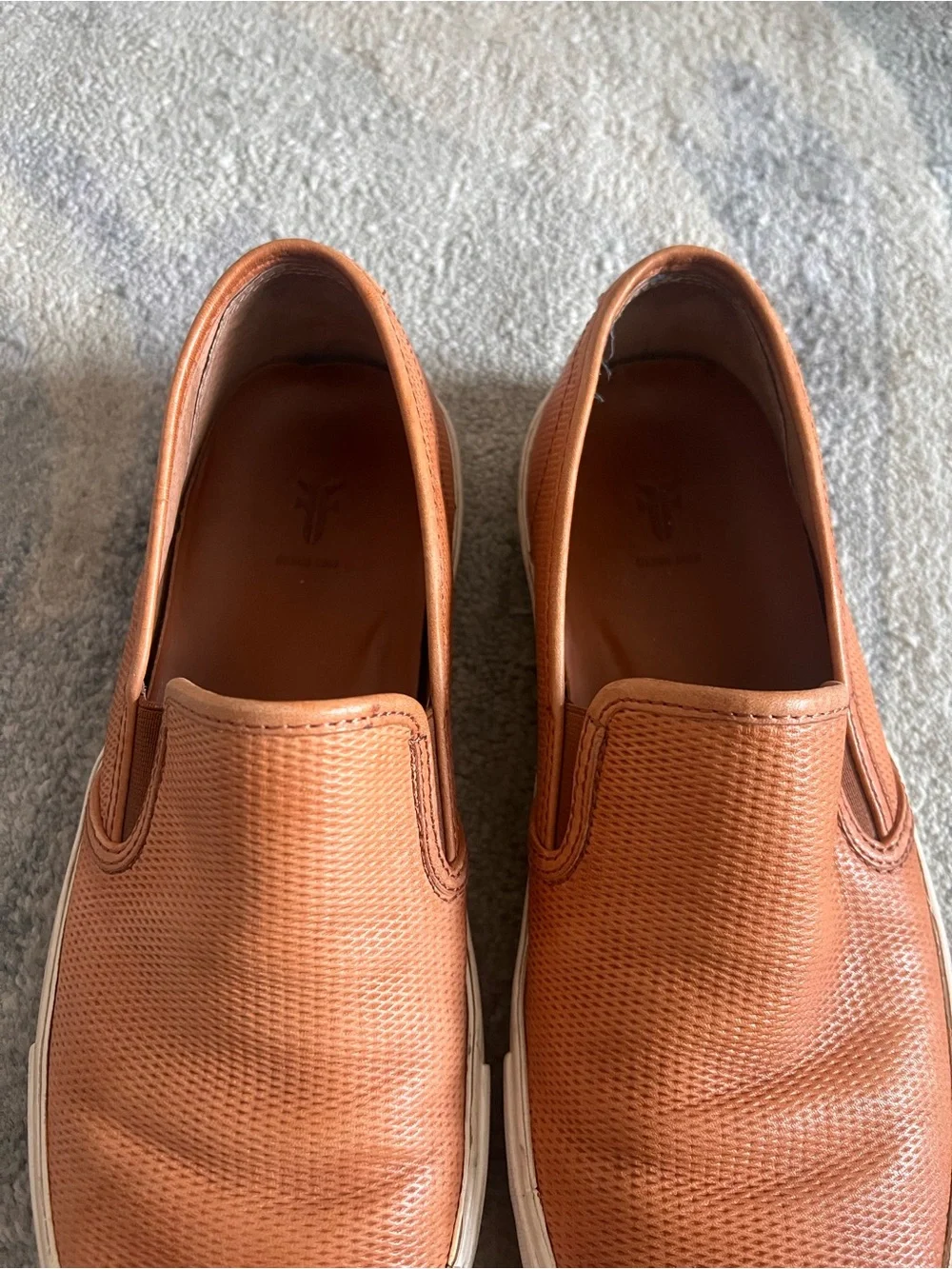 Frye Men's Slip-On Loafers in Orange with White Sole